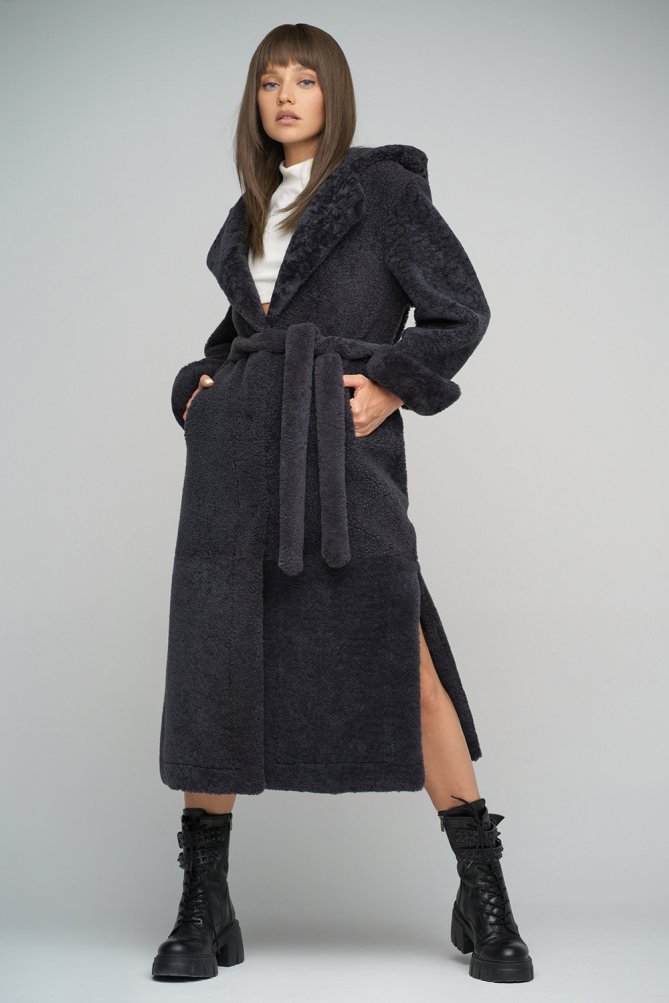 Long sheepskin coat for women 2035 gray 1