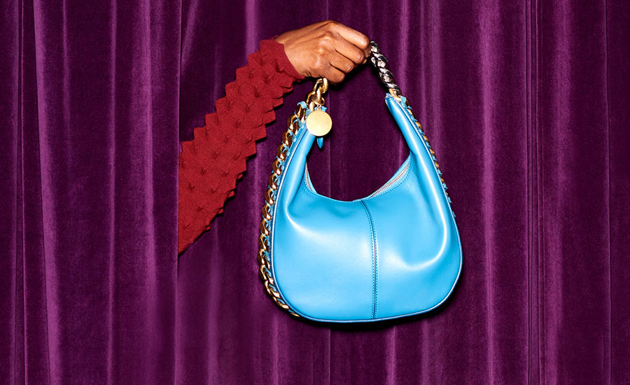 stella mccartney vegan mushroom leather bag blue